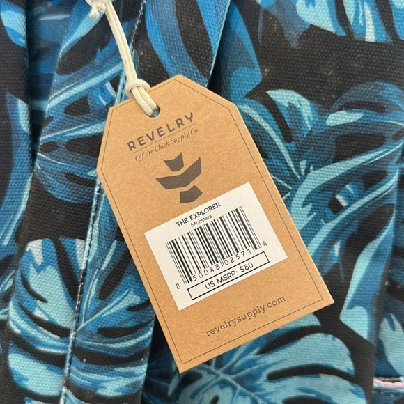 Revelry Blue Black Palm Print Canvas Water Resistant Backpack NWT - Picture 7 of 7